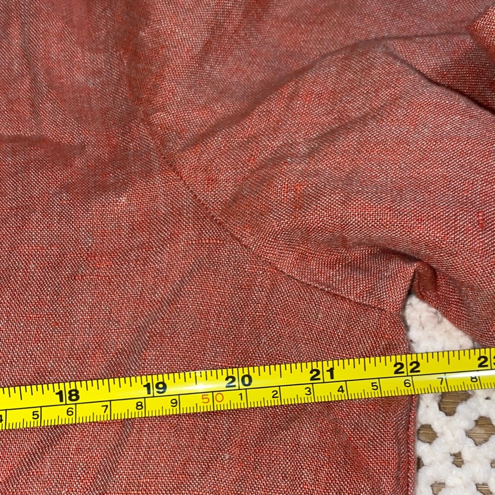 FLAX 100% Linen Orange Red Button Down Crewneck Long Sleeve Blouse Size M - Picture 6 of 9
